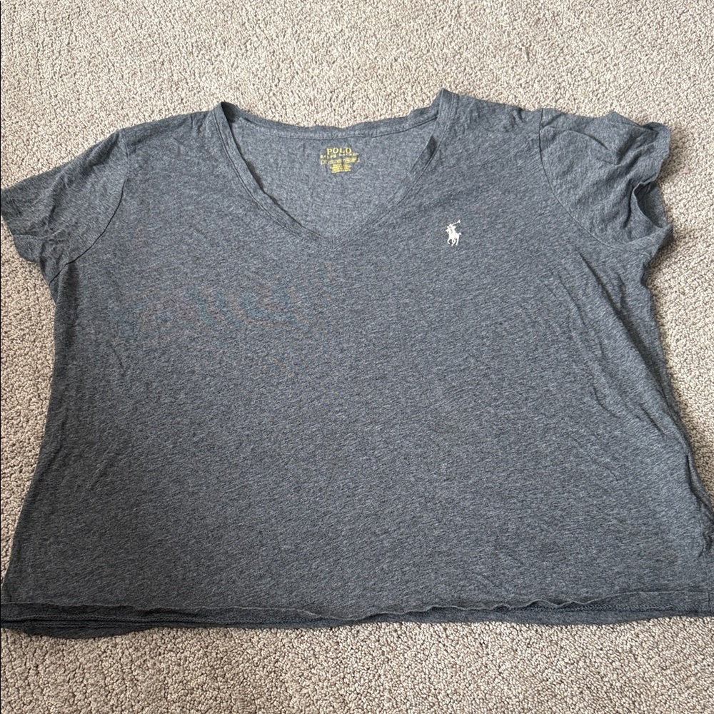 Polo by Ralph Lauren Women's Heather Gray V-Neck Tee